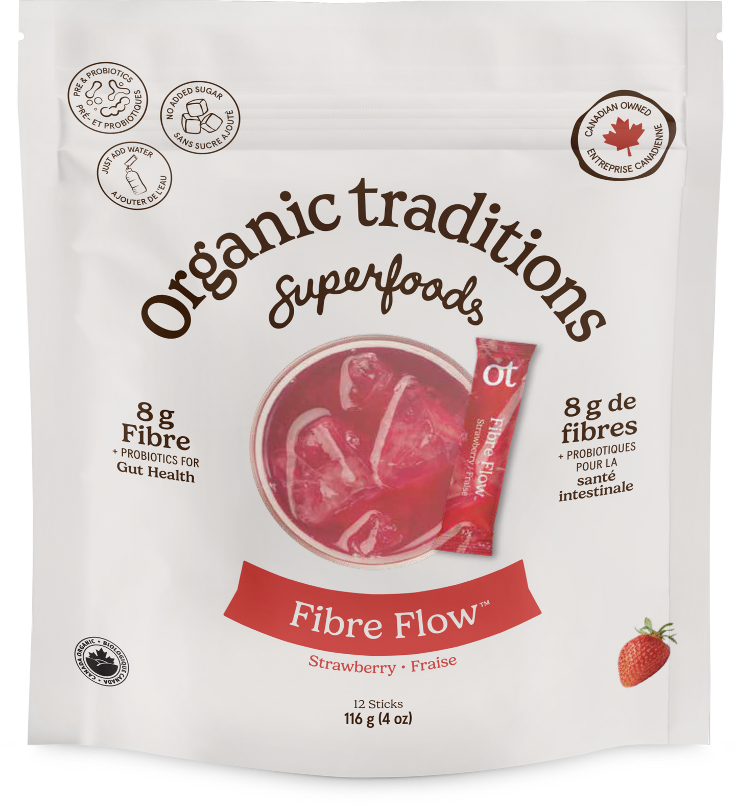 Organic Traditions Fibre Flow, Single-Serve Prebiotic Fibre Sachets, 7, 12 or 15 Servings
