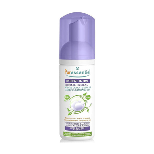 Puressentiel Organic Gentle Cleansing Foam for Intimate Hygiene, Creamy Soap-Free Foam with Sage, Rose and Aloe Vera, 150ml