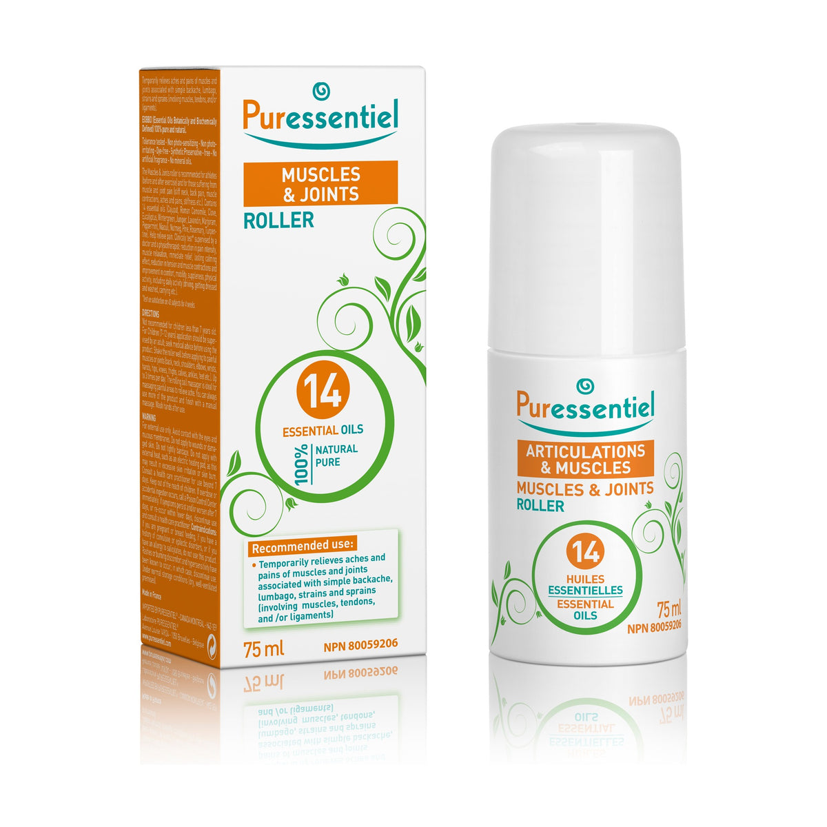 Puressentiel Muscle and Joint Roller with 14 Essential Oils, Relieves Back, Muscle and Joint Aches, Strains and Sprains, 75ml