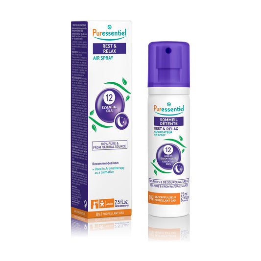 Puressentiel Rest and Relax Air Spray with 12 Essential Oils, Lavender and Rosewood, Aromatherapy Calmative for Peaceful Nights, 75ml