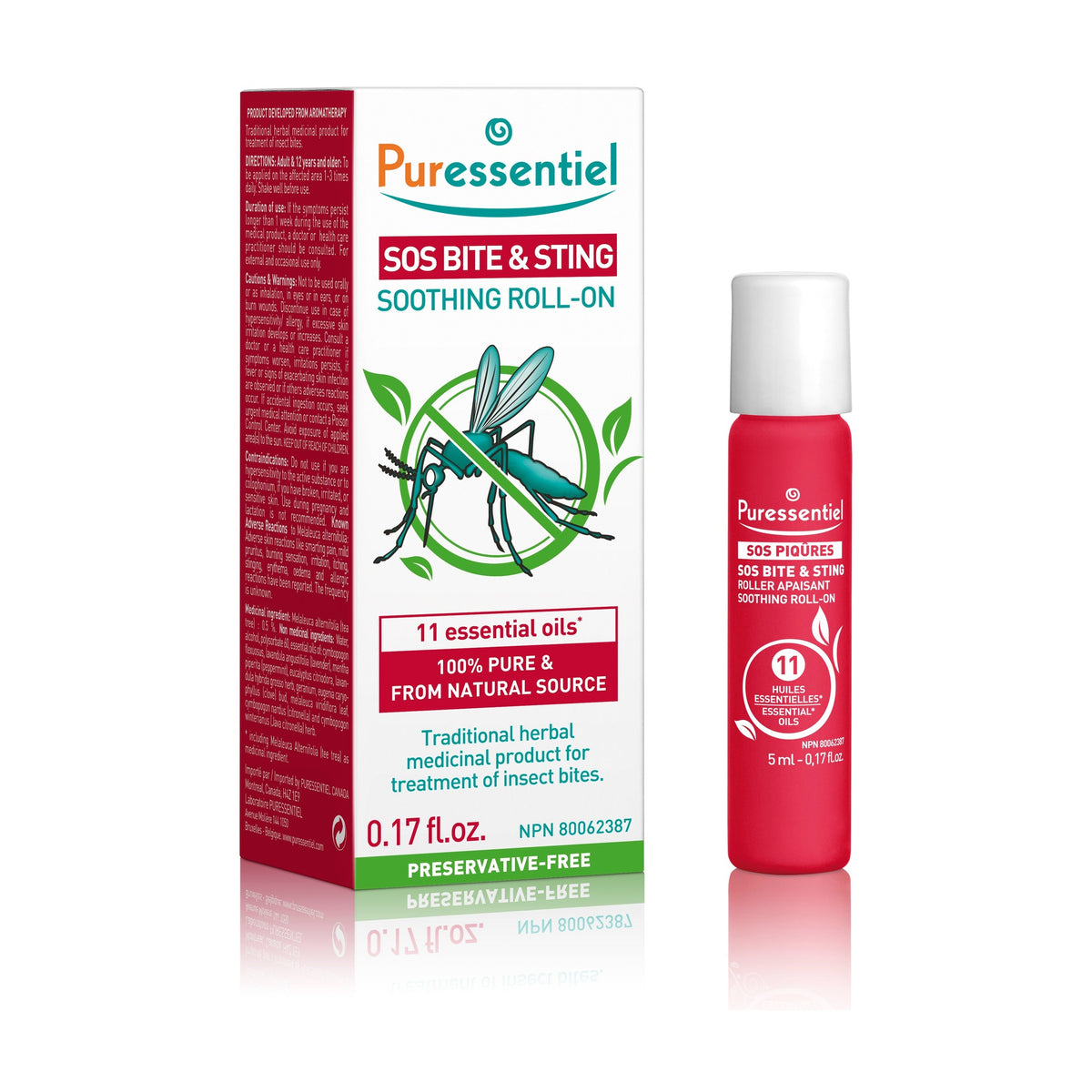 Puressentiel SOS Bite and Sting Soothing Roll-On with Tea Tree and 11 Essential Oils, for Mosquito and Plant Bites, 5ml