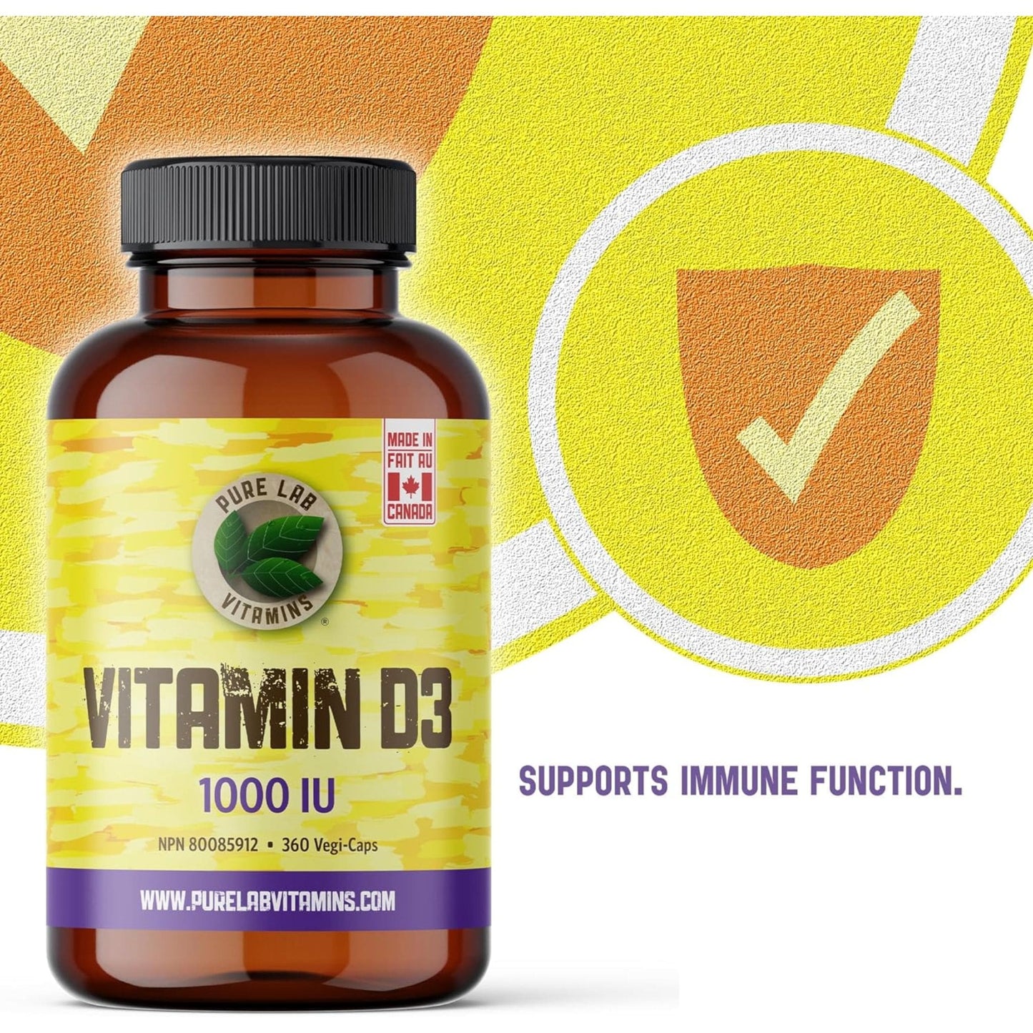 360 Vegetable Capsules | Pure Lab Vitamins Vitamin D3 1000 IU Infographic