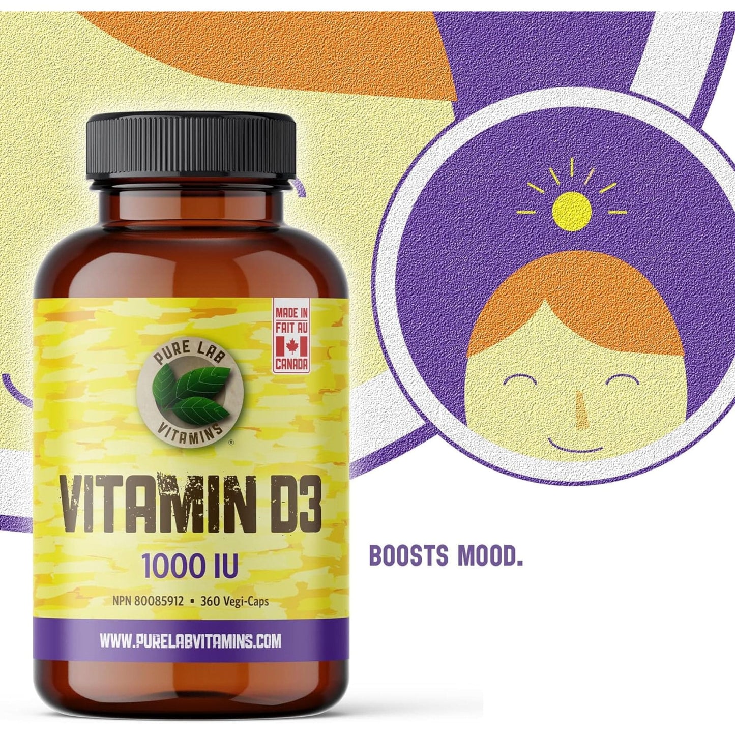 360 Vegetable Capsules | Pure Lab Vitamins Vitamin D3 1000 IU Infographic