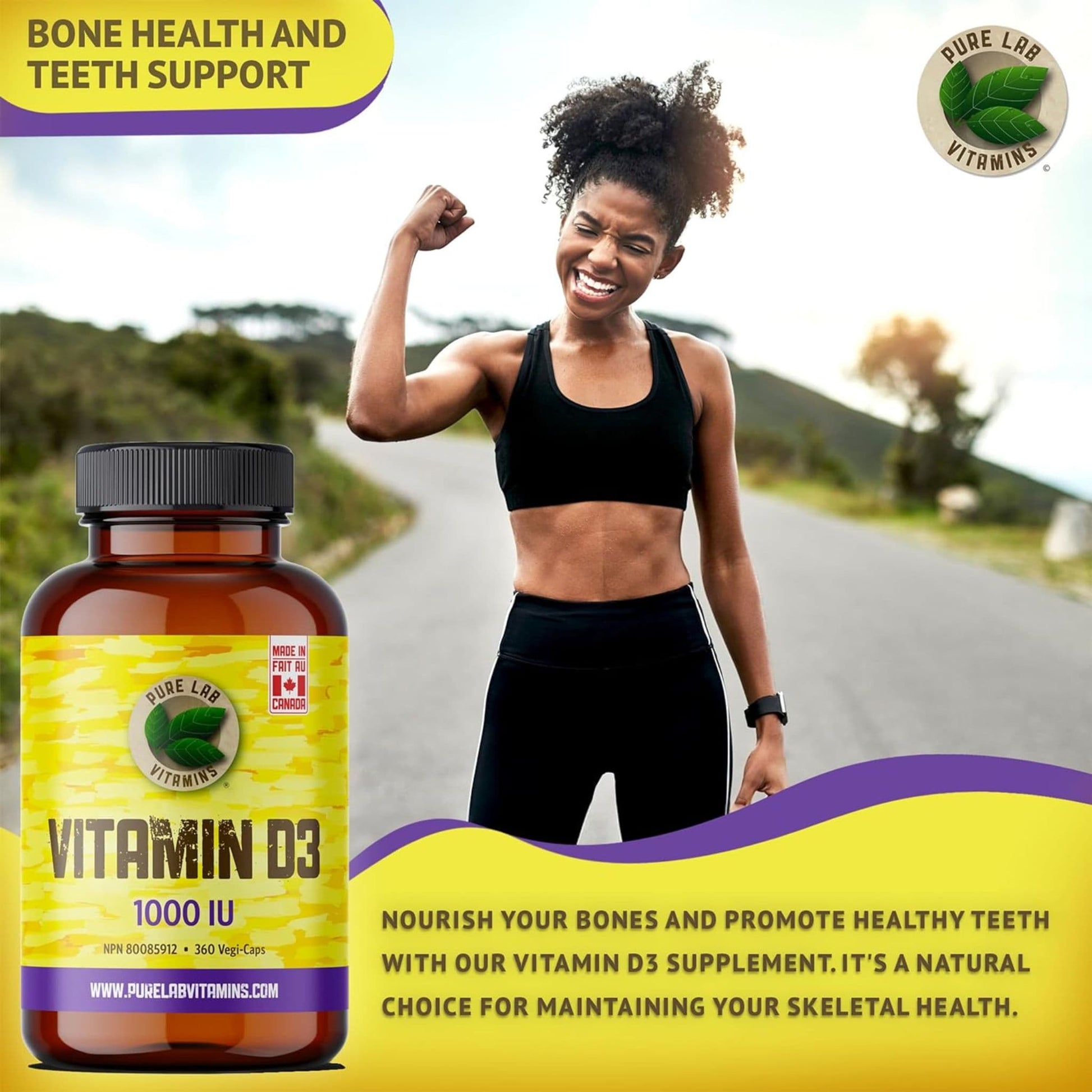 360 Vegetable Capsules | Pure Lab Vitamins Vitamin D3 1000 IU Infographic