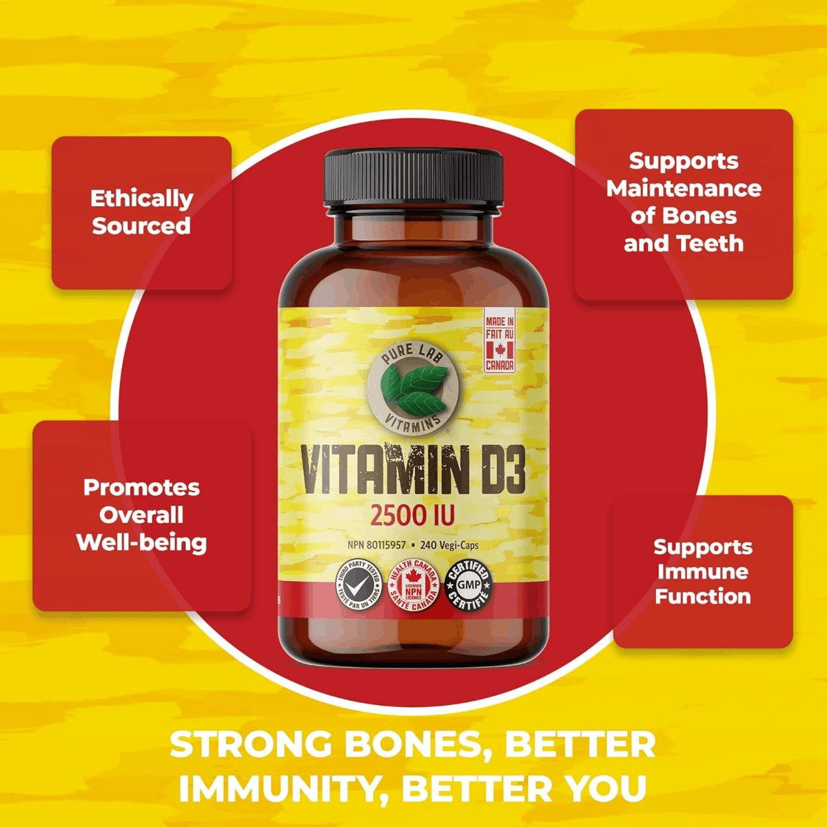 240 Vegetable Capsules | Pure Lab Vitamins Vitamin D3 Capsules