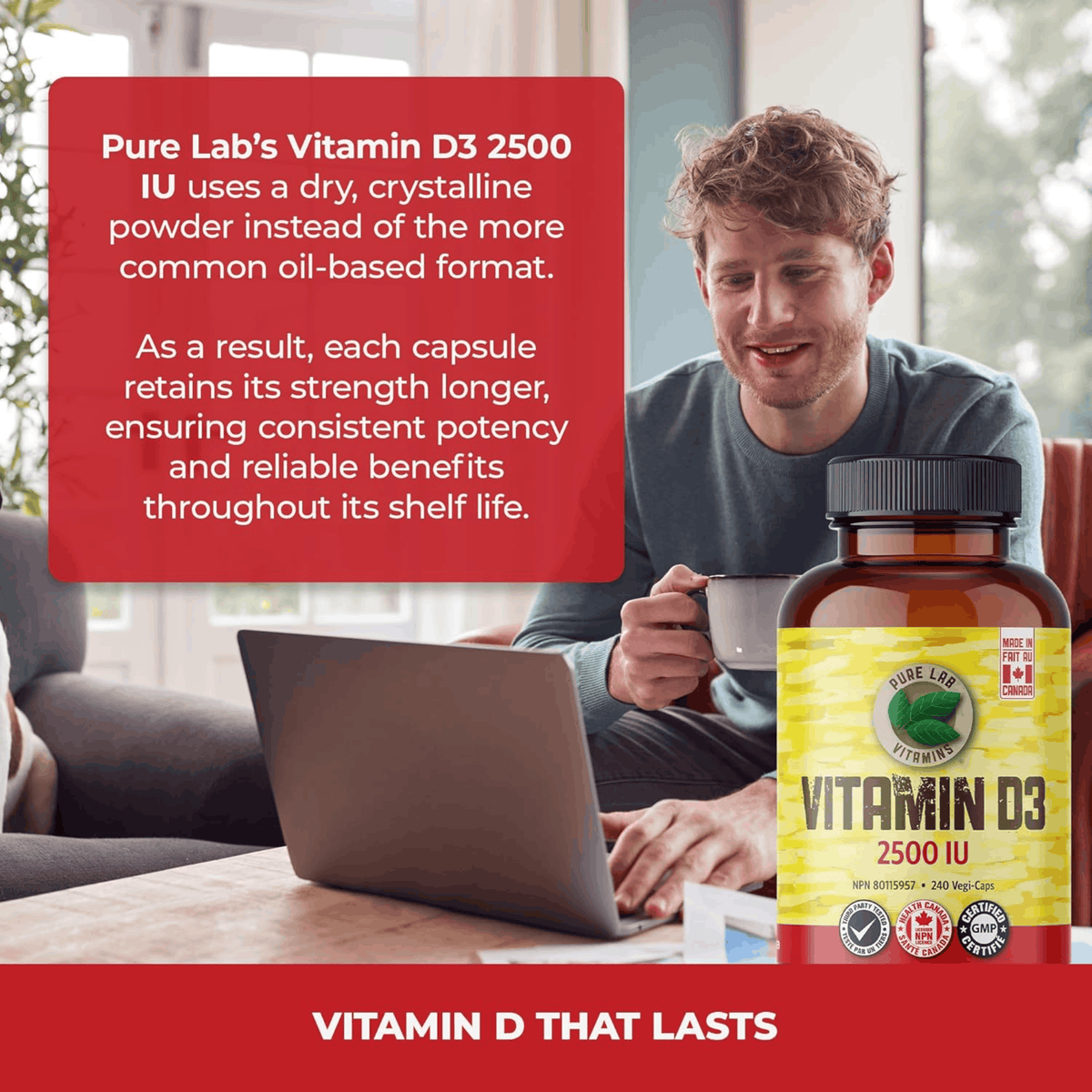 240 Vegetable Capsules | Pure Lab Vitamins Vitamin D3 Capsules