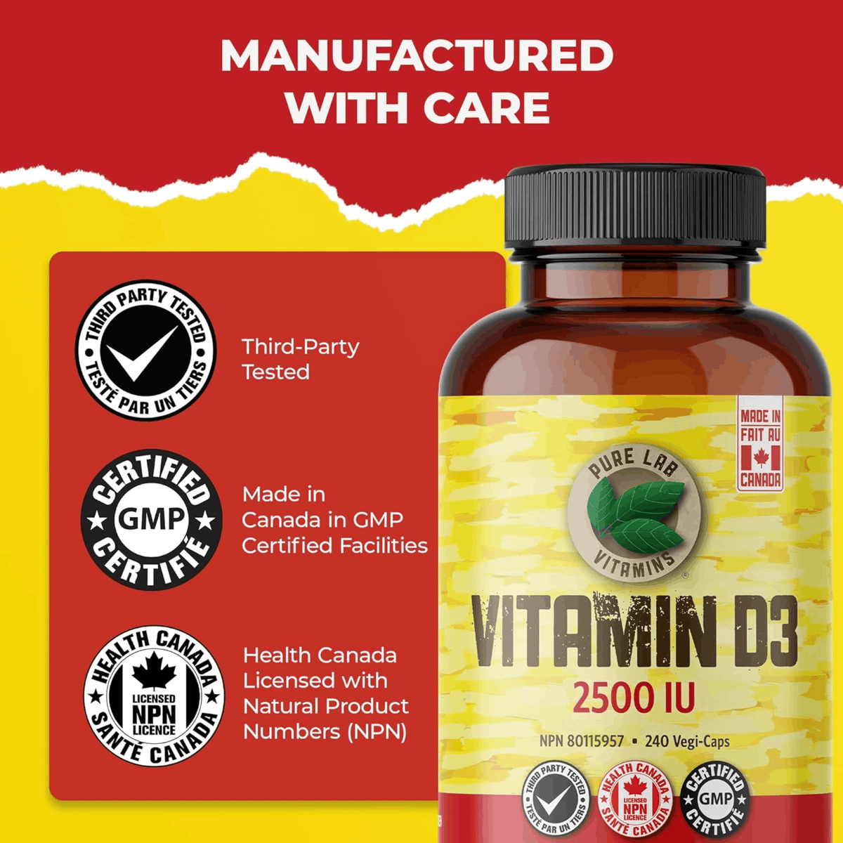 240 Vegetable Capsules | Pure Lab Vitamins Vitamin D3 Capsules