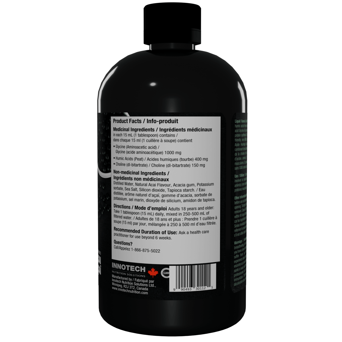 450ml Acai | Innotech Humic Acid 101 Liquid bottle with nutrition facts