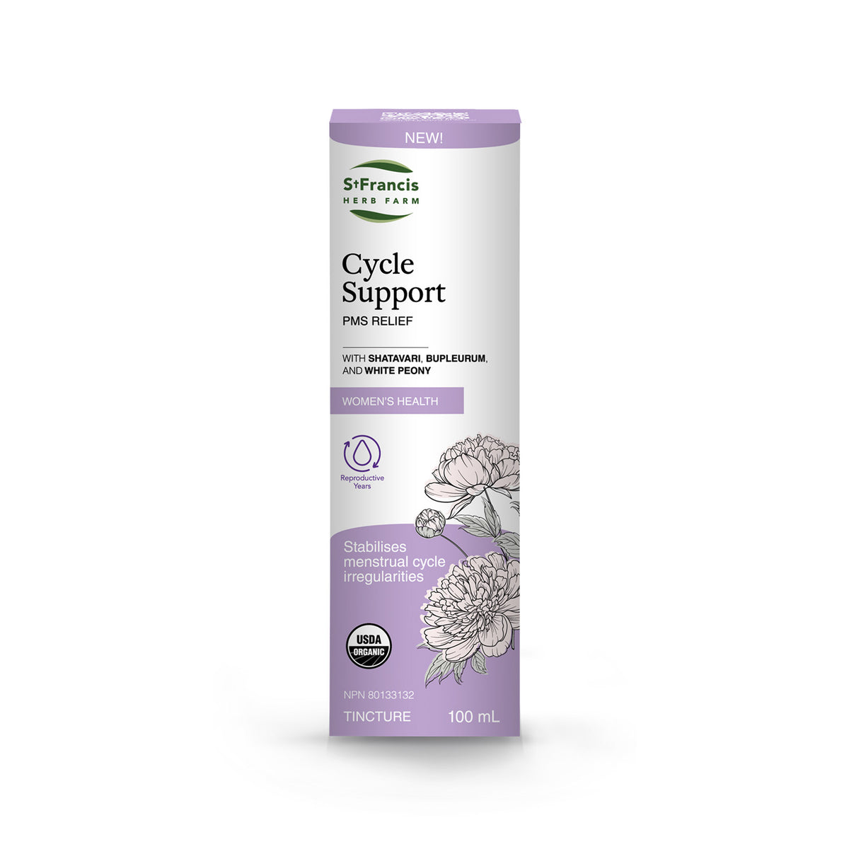 St. Francis Cycle Support Herbal Tincture with Bupleurum, Chaste Tree and Dong Quai, for PMS Symptoms and Menstrual Regularity, 50ml or 100ml - 100ml