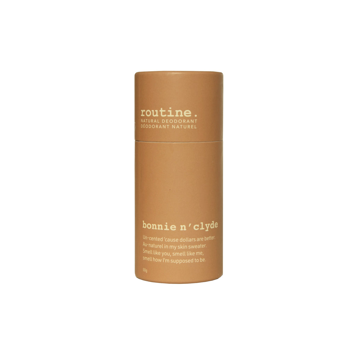 Routine Natural Deodorant Stick, Soft-Glide Cream Stick in 19 Signature Scents, Classic or Baking Soda Free, 50g - Bonnie n' Clyde – Unscented