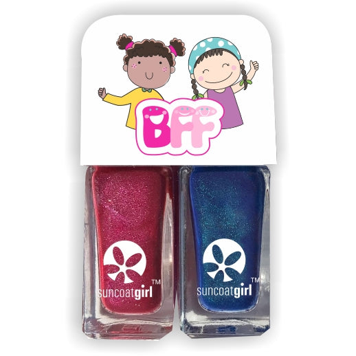 Suncoat BFF DUO Kids Water-Based Peel-Off Nail Polish 2-Pack, Odourless, Made in Canada, 10 Colour Duos - Hunnies