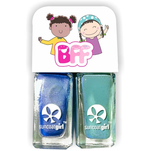 Suncoat BFF DUO Kids Water-Based Peel-Off Nail Polish 2-Pack, Odourless, Made in Canada, 10 Colour Duos - Twinnies