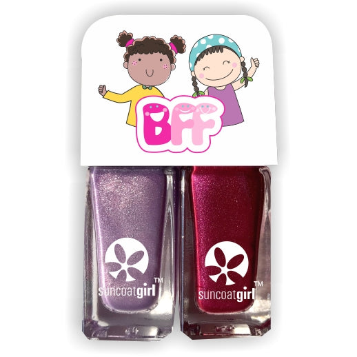Suncoat BFF DUO Kids Water-Based Peel-Off Nail Polish 2-Pack, Odourless, Made in Canada, 10 Colour Duos - Besties
