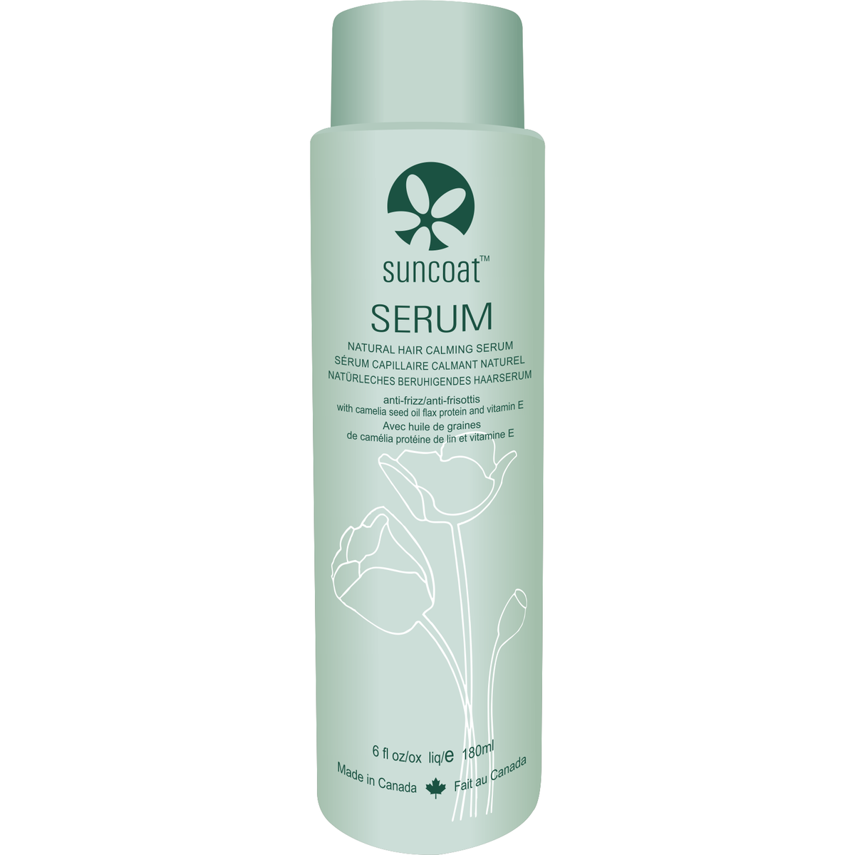 Suncoat Natural Anti-Frizz Hair Calming Serum, Silicone-Free, Alcohol-Free, Sugar-Based, Vegan, 180ml