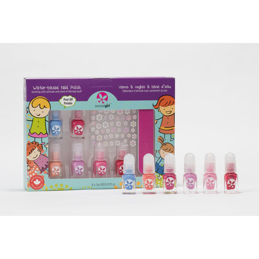 Suncoat Mini Mani 6 Mini Nail Polish Kit with Decals, Water-Based Peel-Off Kids Nail Polish, Top-Selling Colours
