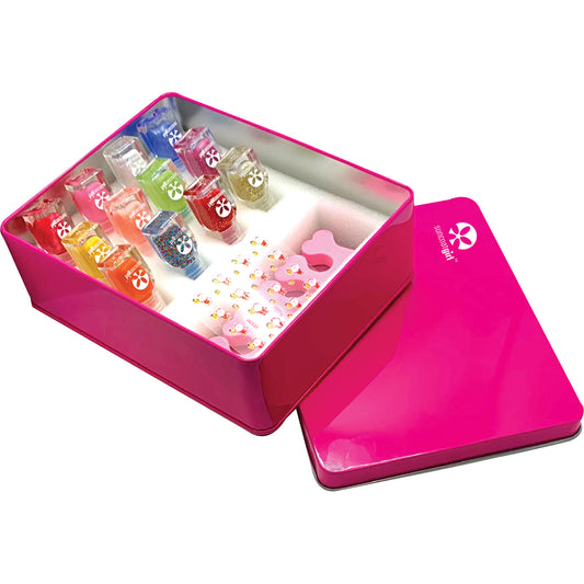Suncoat 12 Days of Christmas Nail Kit, 12 x 2ml Water-Based Peel-Off Nail Polishes with Holiday Decals and Toe Separator in a Reusable Tin