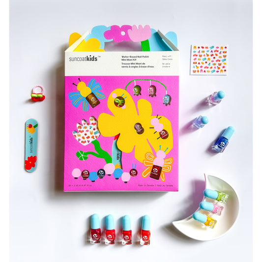 Suncoat Glow Up Party Palette Nail Kit, 10 x 2ml Water-Based Peel-Off Kids Nail Polishes with Nail Decals, Nail File and Finger Ring