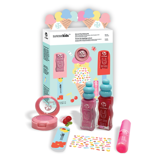 Suncoat Candy Cone Makeup Kit for Kids, Mineral Blush, Lip Gloss and Water-Based Peel-Off Nail Polishes with Accessories