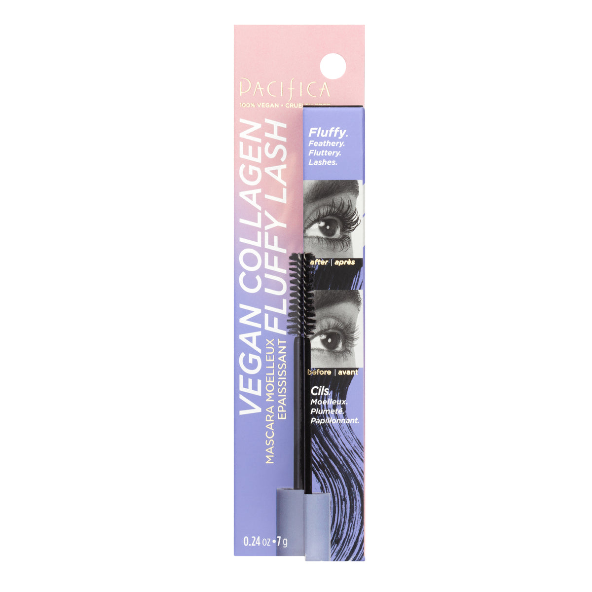 Pacifica Vegan Collagen Fluffy Lash Mascara, Plant Fibres for Volume and Length, True Black, 7g