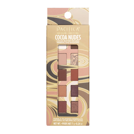 Pacifica Cocoa Nudes Eyeshadow Palette with Cocoa Butter, 10 Talc-Free Mattes, Shimmers and Metallic, 7g