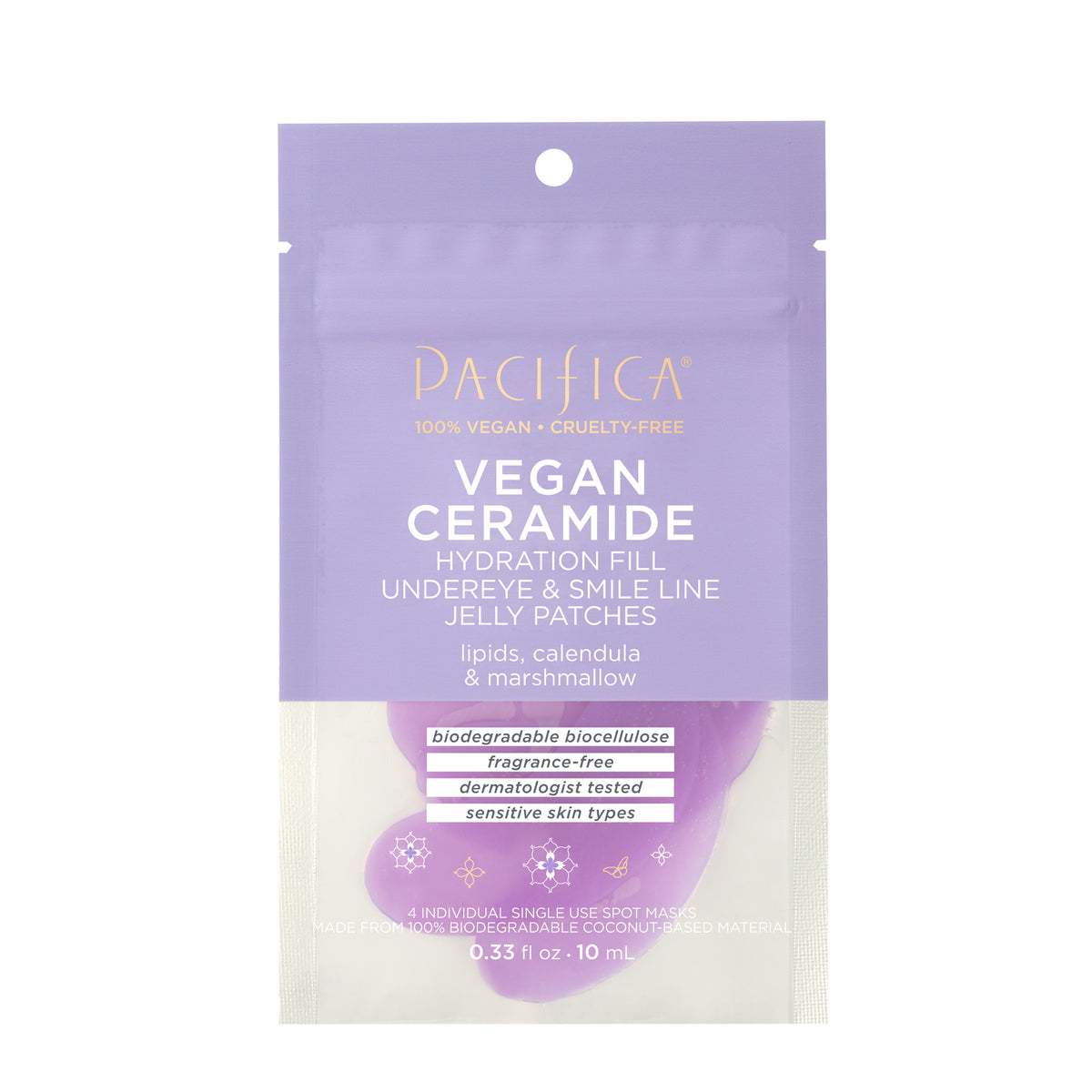 Pacifica Undereye and Smile Line Patches, Vegan Ceramide or Vegan Collagen, Biocellulose Jelly Patches - Vegan Ceramide (Sensitive Skin)