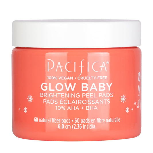 Pacifica Glow Baby Brightening Peel Pads with Lactic, Glycolic and Salicylic Acids, 60 Pads