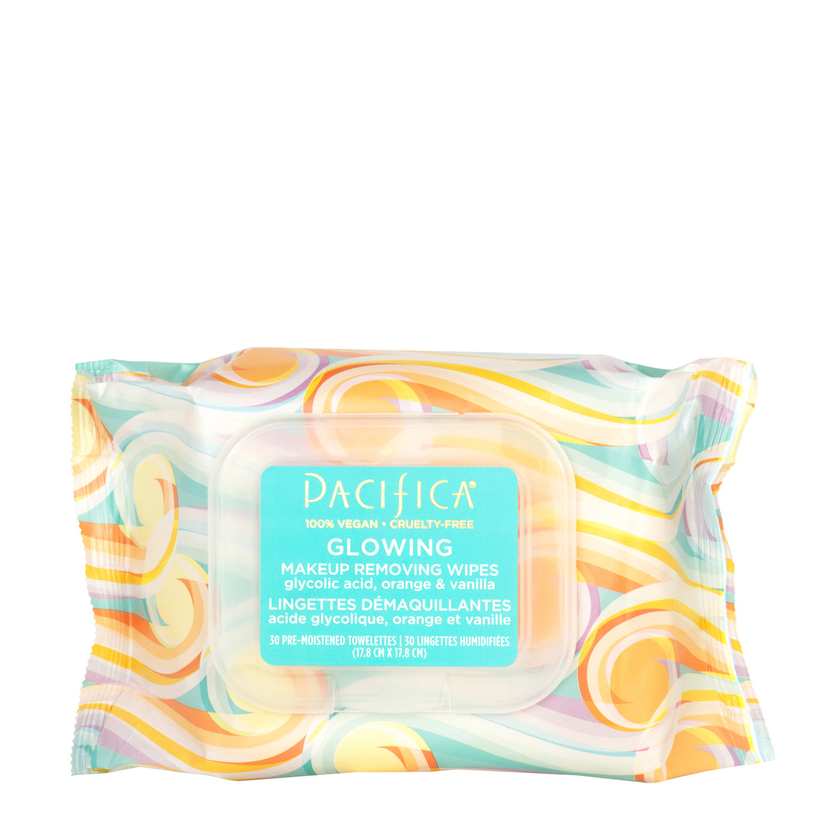 Pacifica Glowing Makeup Removing Wipes with Glycolic Acid and Coconut Water, 30 Wipes