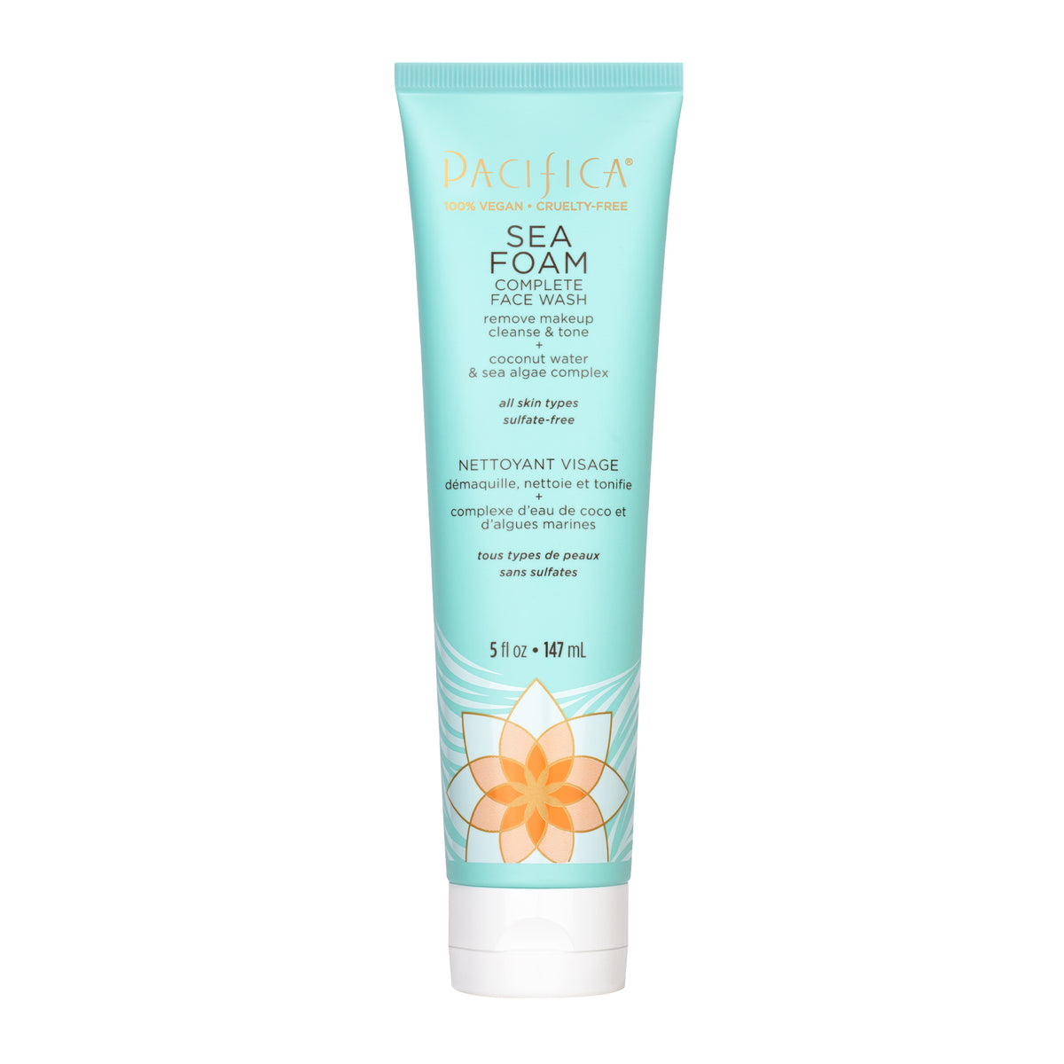 Pacifica Sea Foam Complete Face Wash with Coconut Water and Sea Algae, Sulfate-Free Foaming Cleanser, 147ml
