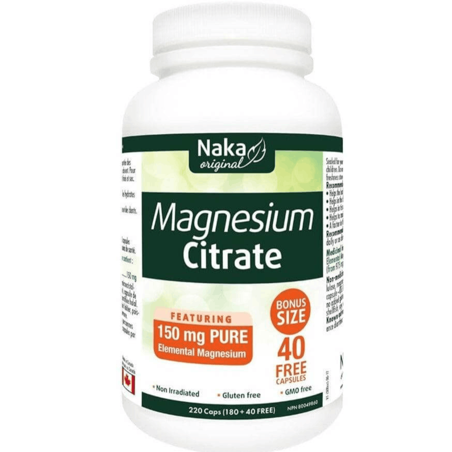 Naka Magnesium Citrate 150mg, Elemental Magnesium Citrate, 90-220 Capsules