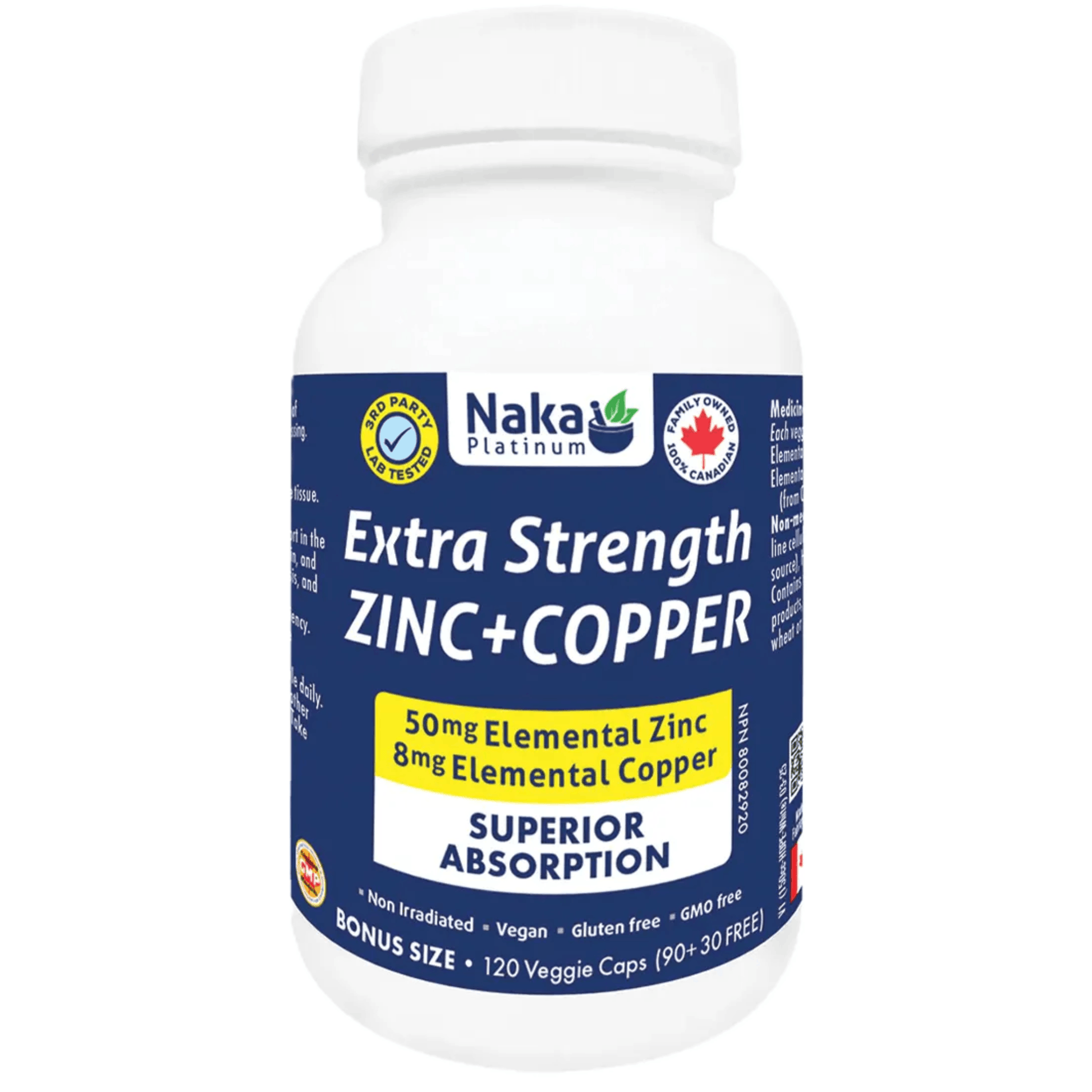 120 Vegetable Capsules | Naka Platinum Extra Strength Zinc Plus Copper