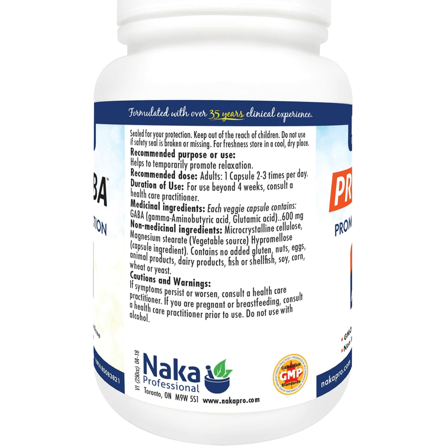 140 Vegetable Capsules | Naka Platinum PRO GABA back label in english