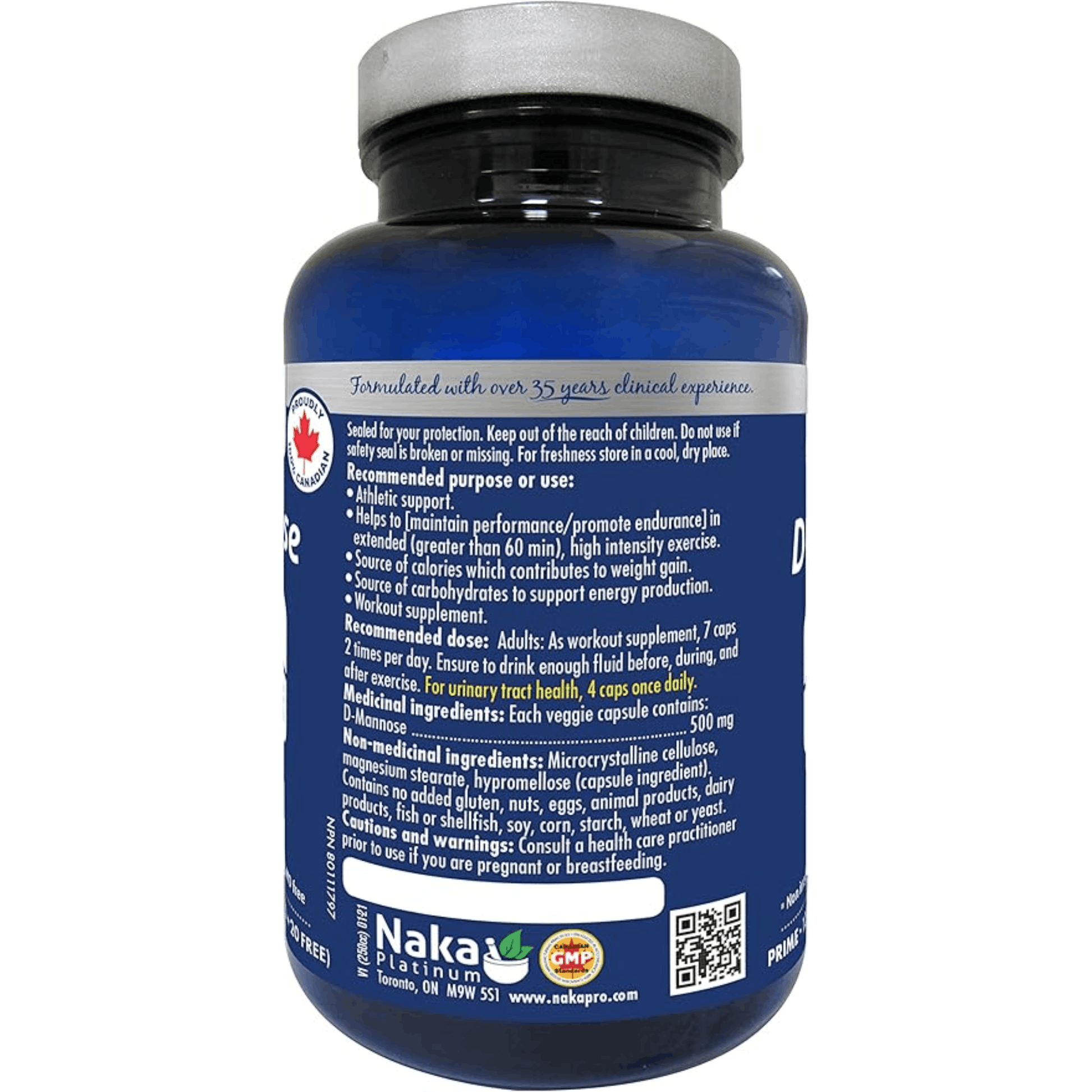 120 Vegetable Capsules | Naka Platinum D-Mannose back label