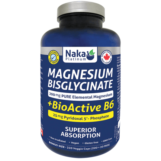 230 Vegetable Capsules | Naka Platinum Magnesium Bislgycinate Plus Bioactive B6