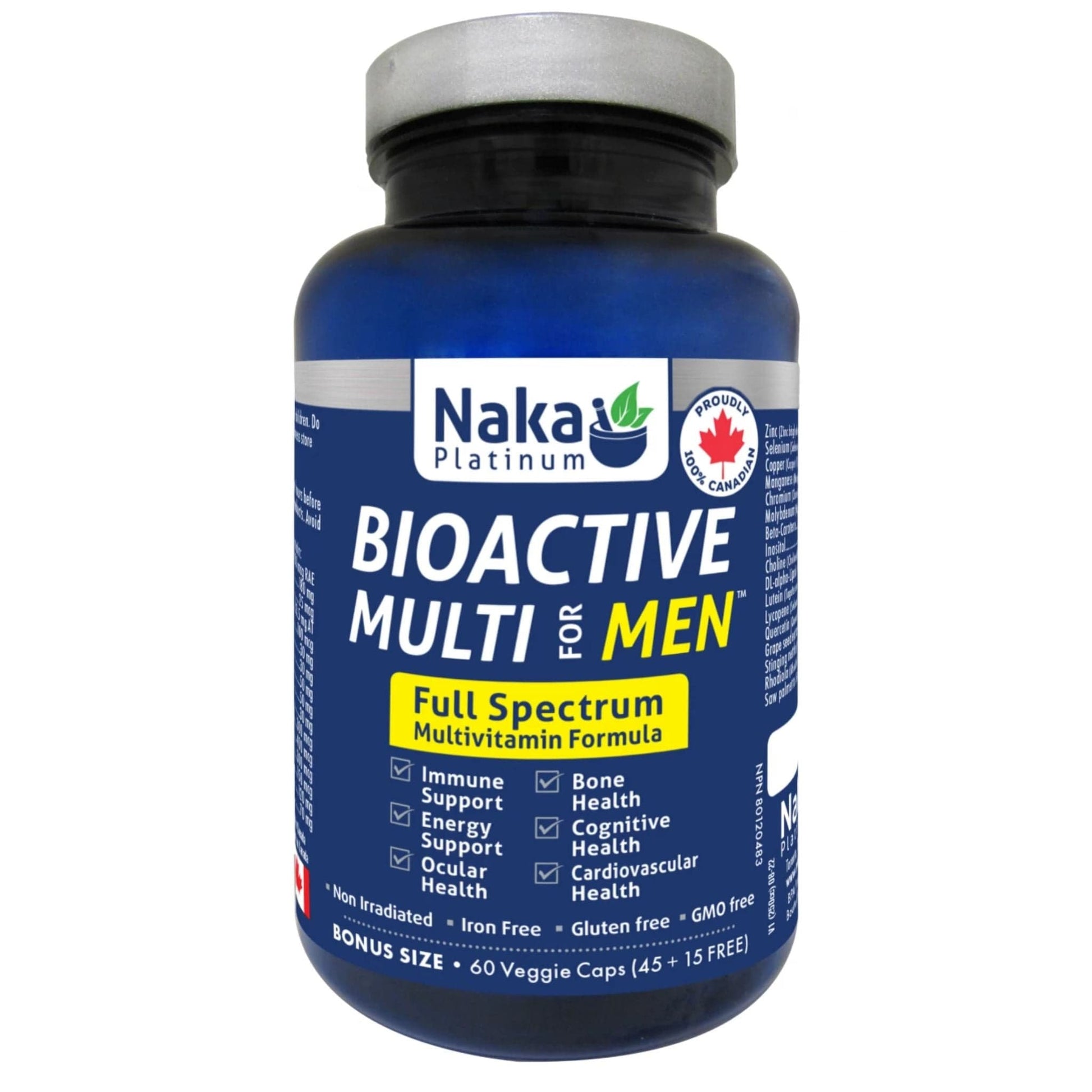 60 Vegetable Capsules | Naka Platinum BioActive Multi for Men Full Spectrum Multivitamin bottle
