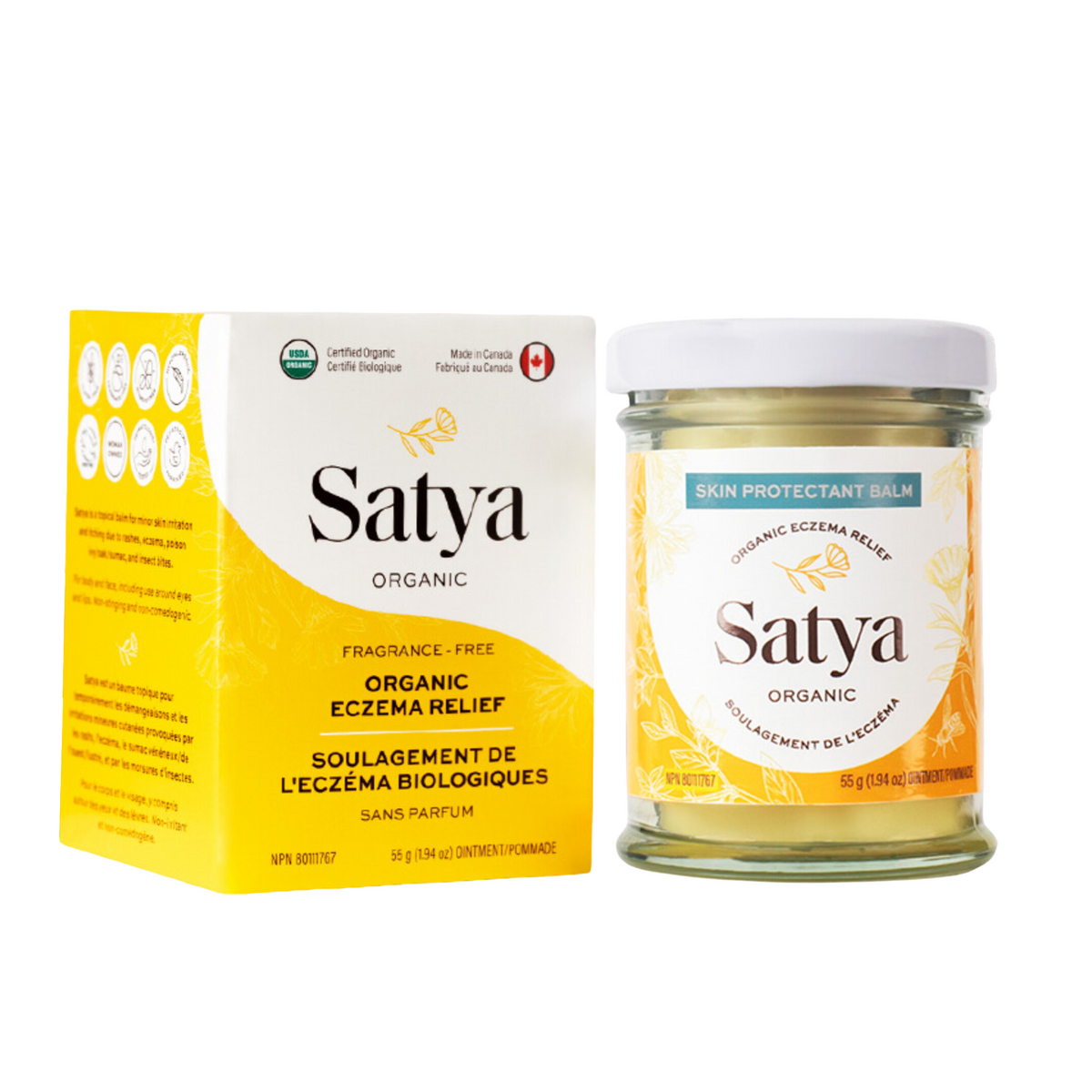 Satya Organic Eczema Relief Balm, Steroid-Free with Colloidal Oatmeal and Calendula, Fragrance-Free, Travel Tin, Jar, Stick or Refill Pouch - Jar, 58ml