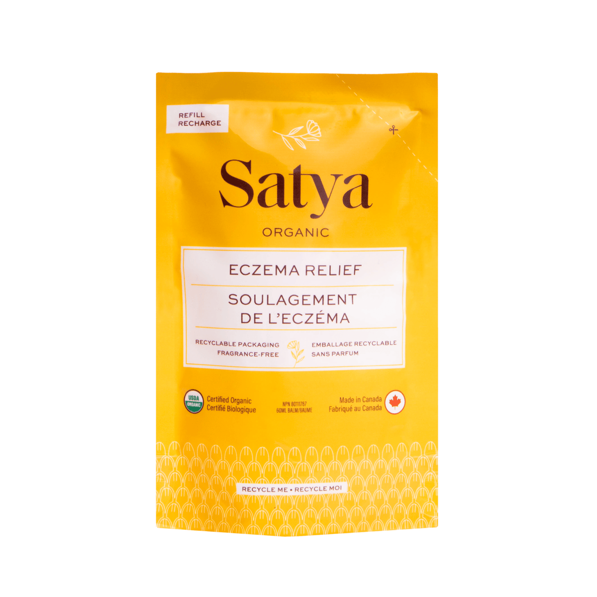 Satya Organic Eczema Relief Balm, Steroid-Free with Colloidal Oatmeal and Calendula, Fragrance-Free, Travel Tin, Jar, Stick or Refill Pouch - Refill Pouch, 60ml