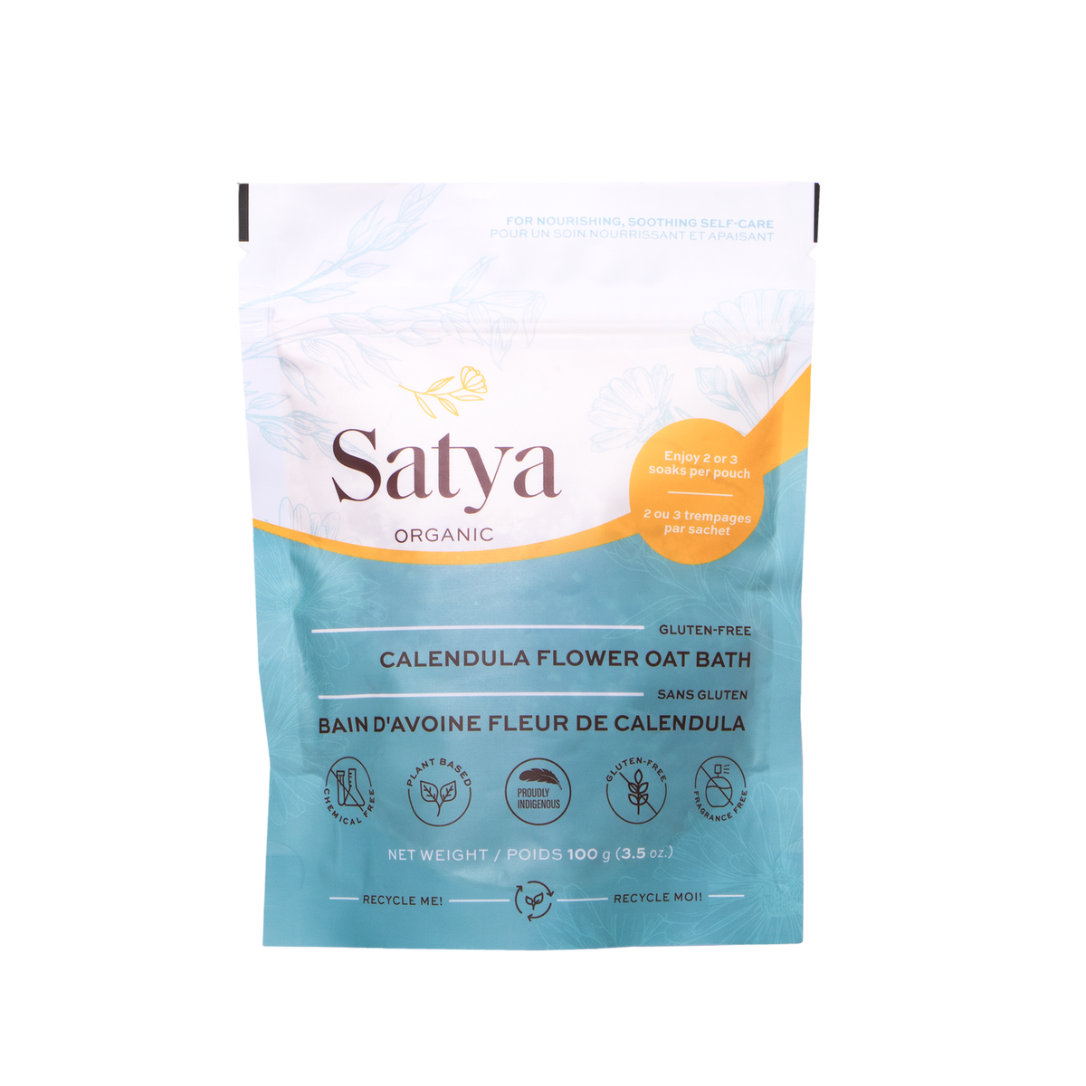 Satya Calendula Flower Oat Bath, Organic Colloidal Oatmeal and Calendula Petals for Dry, Sensitive Skin, 100g
