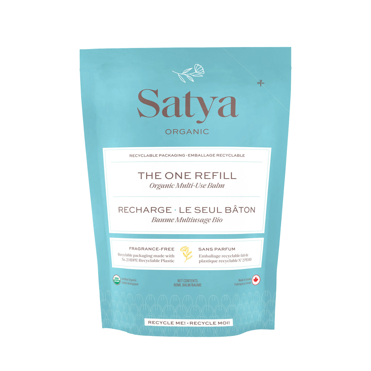 Satya The One Multi-Use Balm, Organic Calendula and Oat Moisturizing Balm for Lips, Cuticles, Heels and Dry Skin, Fragrance-Free, Tin, Stick or Refill - Refill Pouch, 60ml