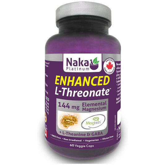 Naka Platinum Enhanced Magnesium L-Threonate 144mg with L-Theanine and GABA, 60 Vegetable Capsules