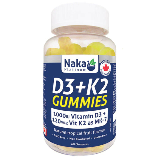 Naka D3 + K2 Gummies, 1000IU and 120mcg,  60 Gummies