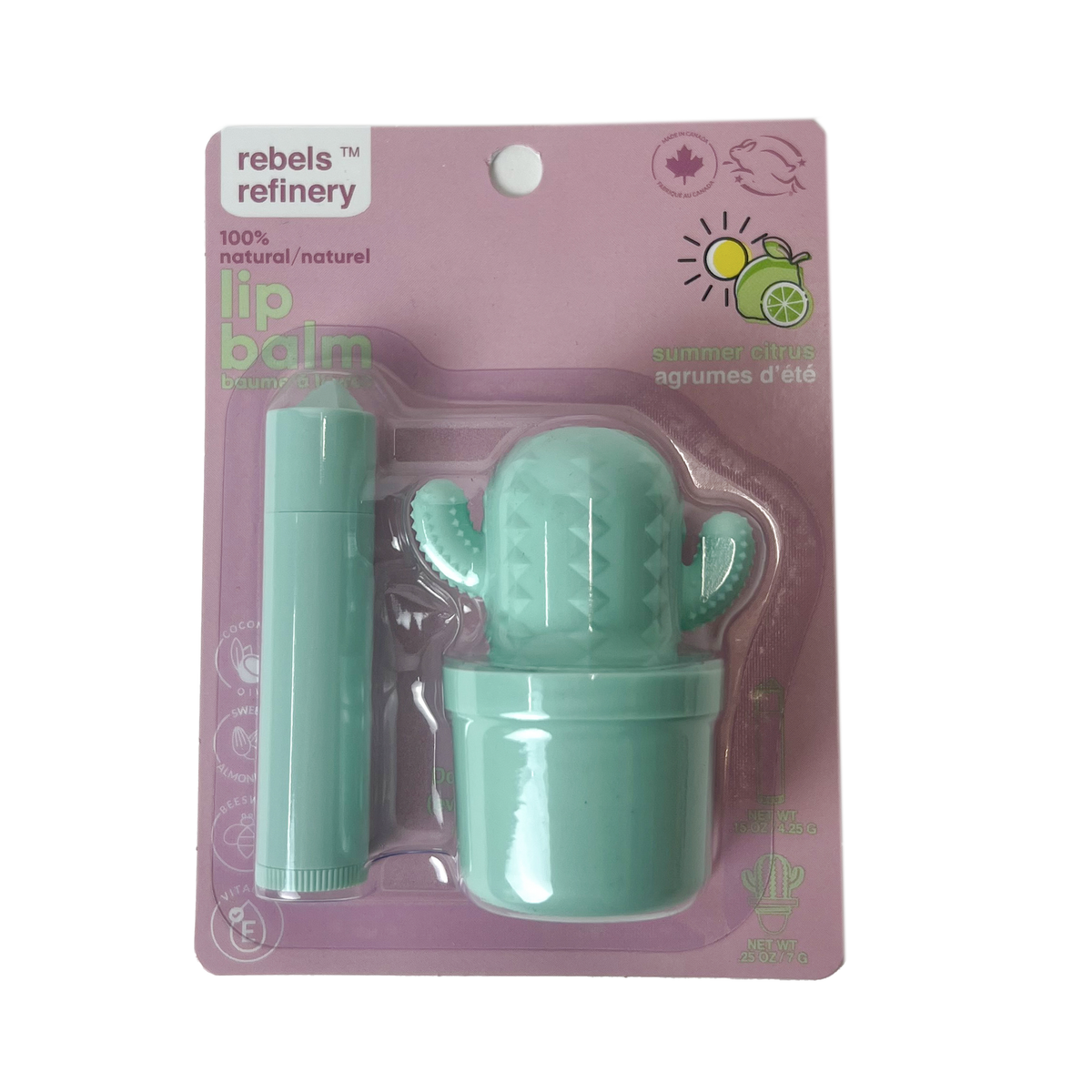 Rebels Refinery Lip Balm 2-Pack, Cactus, Heart, Pineapple, Ice Cream, Skull Duos and Balm plus Stick Sets - Teal Cactus