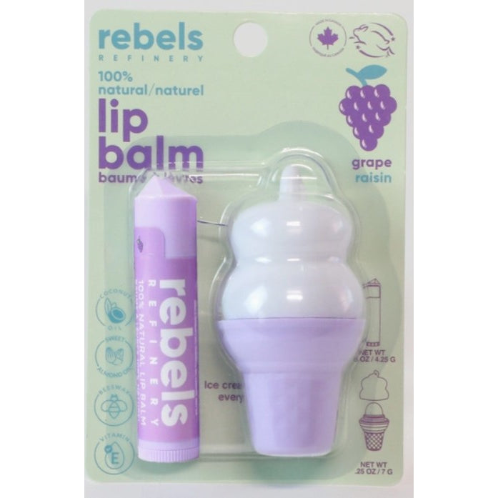 Rebels Refinery Lip Balm 2-Pack, Cactus, Heart, Pineapple, Ice Cream, Skull Duos and Balm plus Stick Sets - Purple Ice Cream