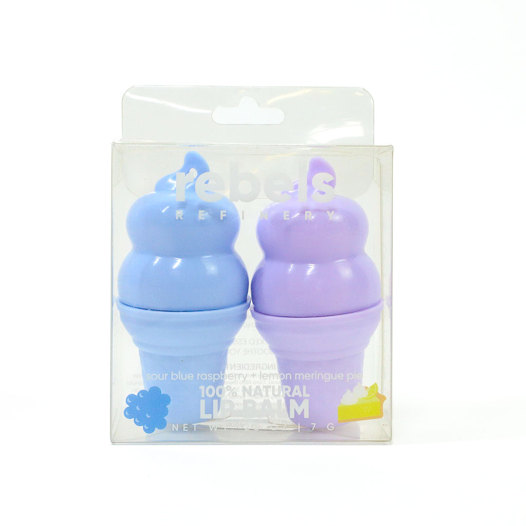 Rebels Refinery Lip Balm 2-Pack, Cactus, Heart, Pineapple, Ice Cream, Skull Duos and Balm plus Stick Sets - Ice Cream Duo Blue Raspberry and Lemon