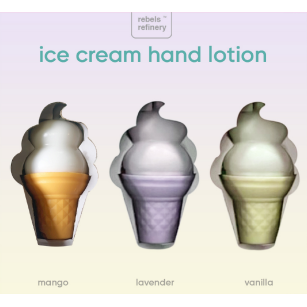 Rebels Refinery Ice Cream Hand Lotion Gift Set, 3 Refillable Ice Cream Cone Lotion Bottles, Vanilla, Lavender and Mango