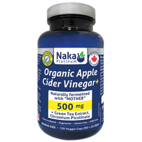 Naka Platinum Organic Apple Cider Vinegar 500mg with Green Tea and Chromium, Supports Healthy Glucose Metabolism and Digestion, 120 Vegetable Capsules