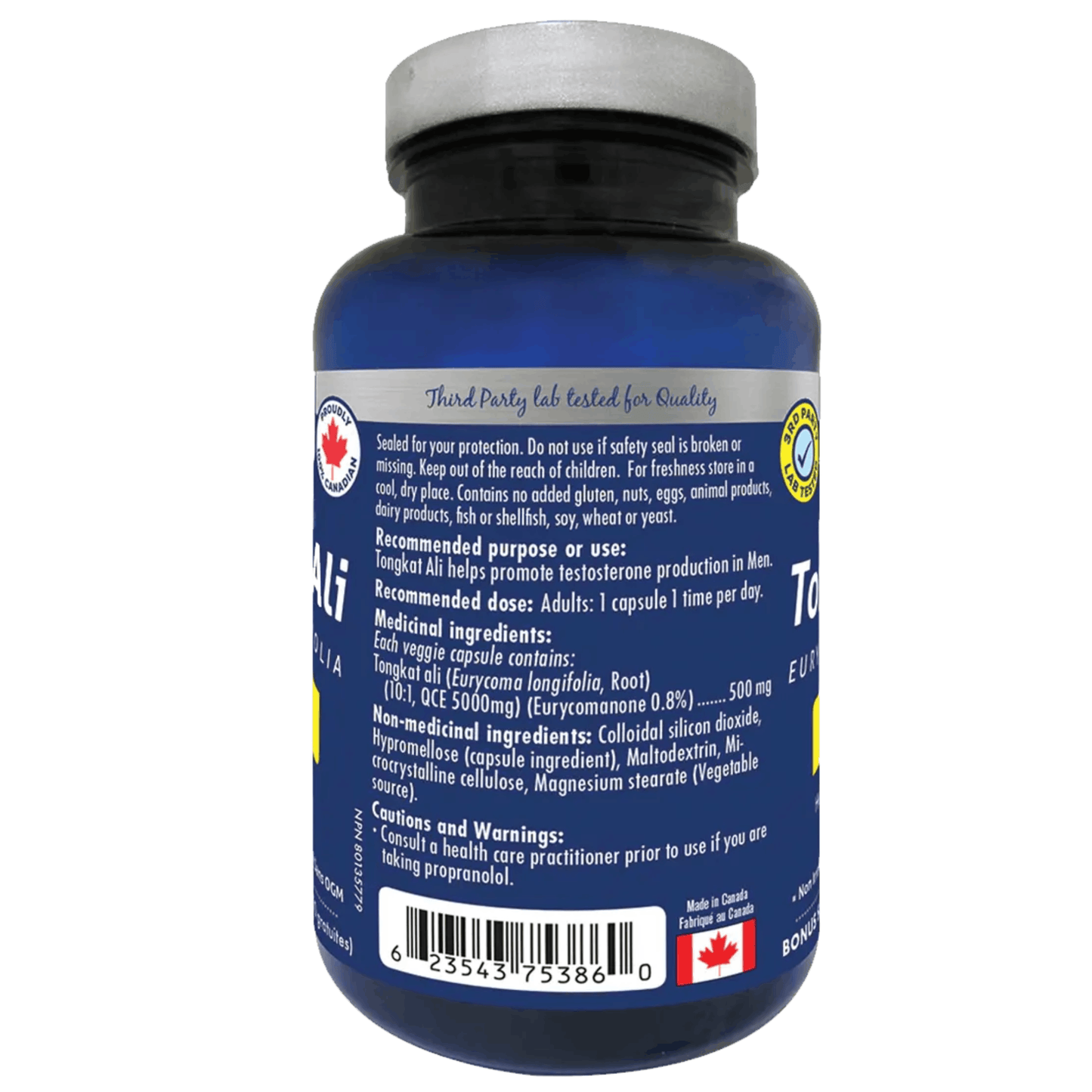 120 Vegetable Capsules | NAKA Platinum Longjack Tongkat Ali nutrition label