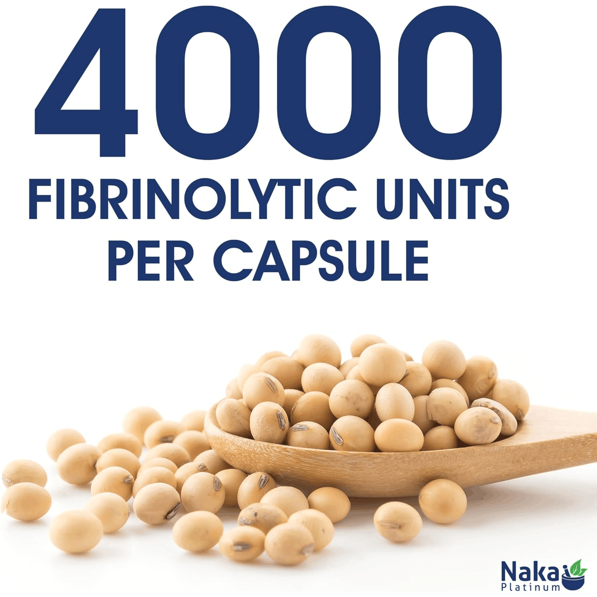 60 Delayed Release Vegetable Capsules | NAKA Platinum Natto4000 Nattokinase Infographic on 4000 Fibrinolytic Units per Capsule