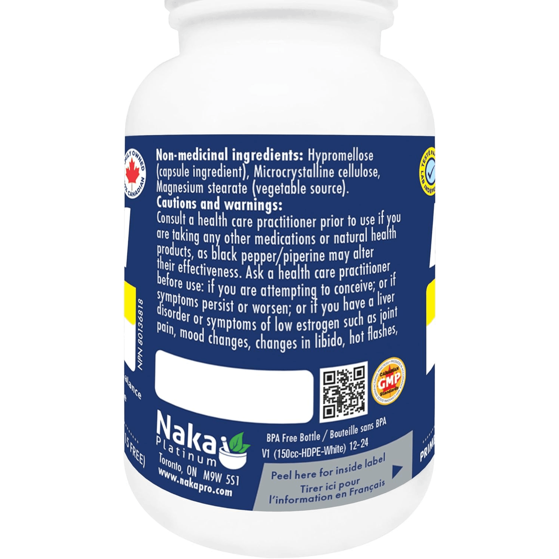 75 Vegetable Capsules | Naka Platinum DIM with BioPerine Black Pepper back label