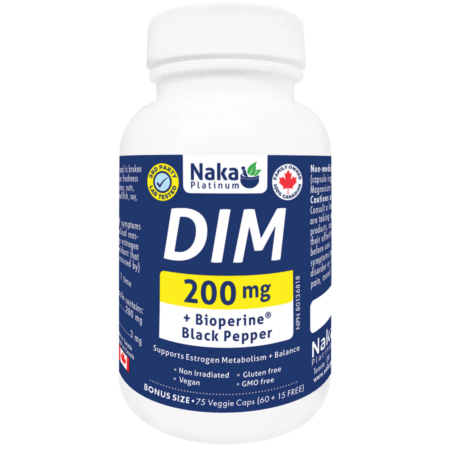 75 Vegetable Capsules | Naka Platinum DIM with BioPerine Black Pepper