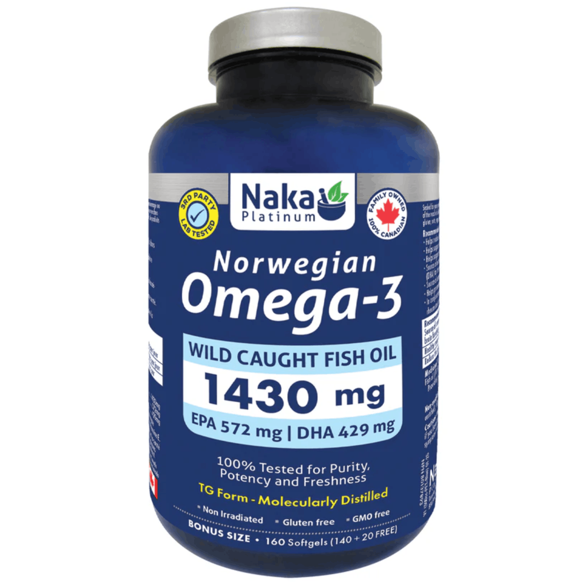 160 Softgels | NAKA Platinum Norwegian Omega-3 Wild Caught Fish Oil